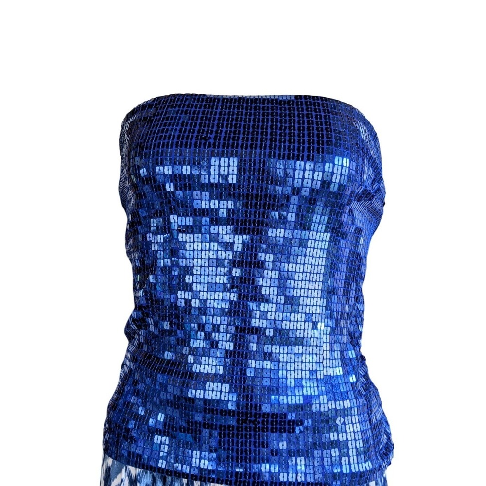 Womens Going Out Top S Deep Blue Sequin Clubwear Swifty Showgirl Festival Bling - Picture 2 of 6